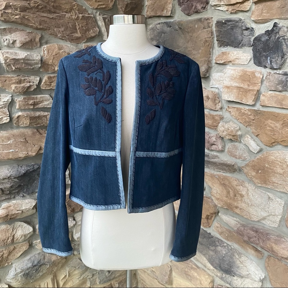 Worth Embroidered Floral Petite Denim Jacket